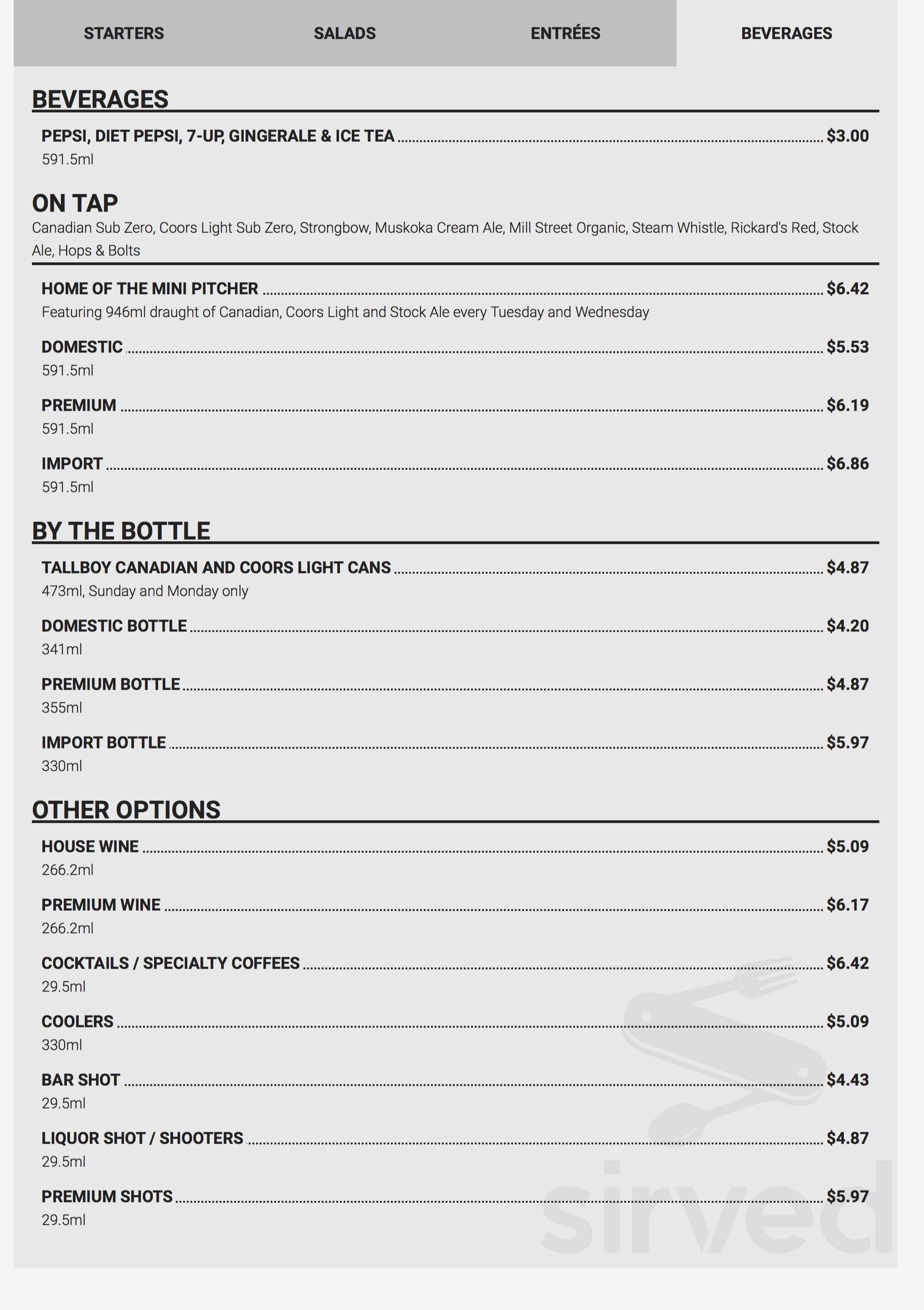 R U Serious Tap & Grill menus in Guelph, Ontario, Canada