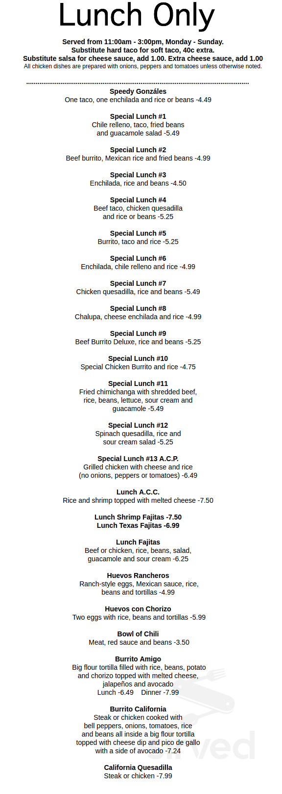 Monte De Rey Mexican Restaurant menu in Clemmons, North Carolina, USA