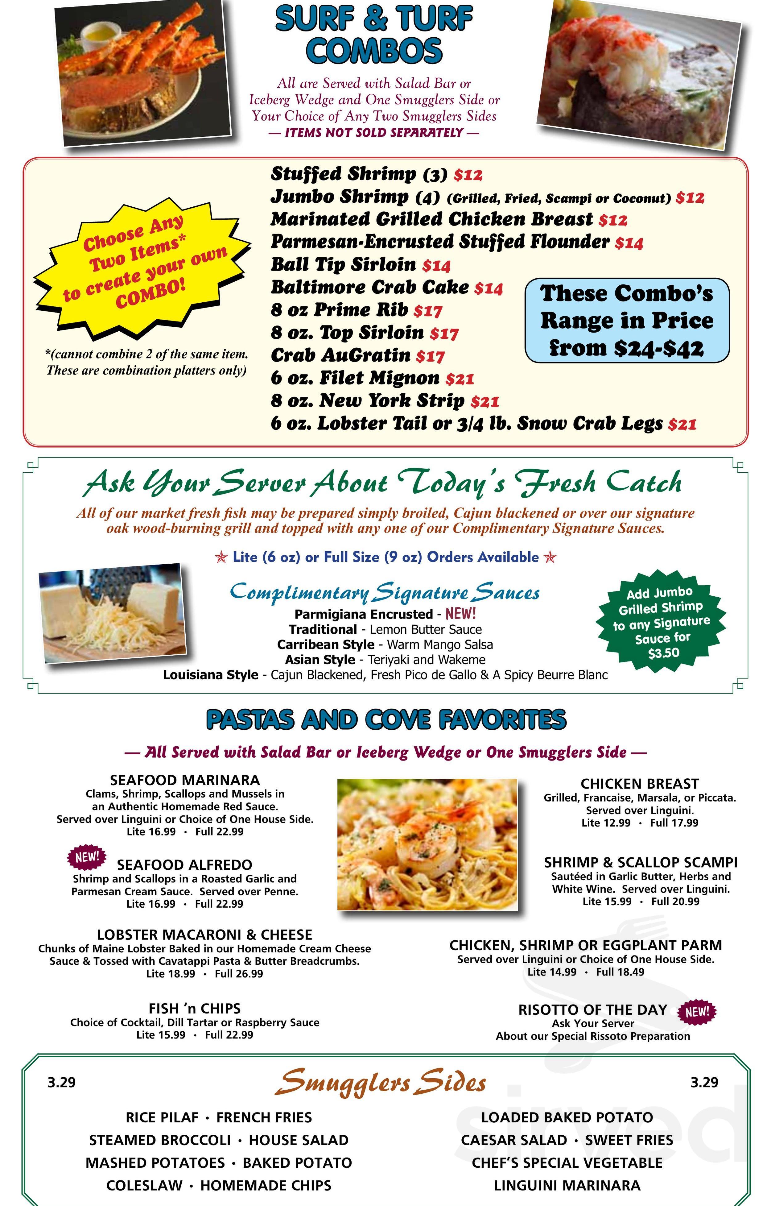 Smuggler's Cove menu in Tannersville, Pennsylvania, USA