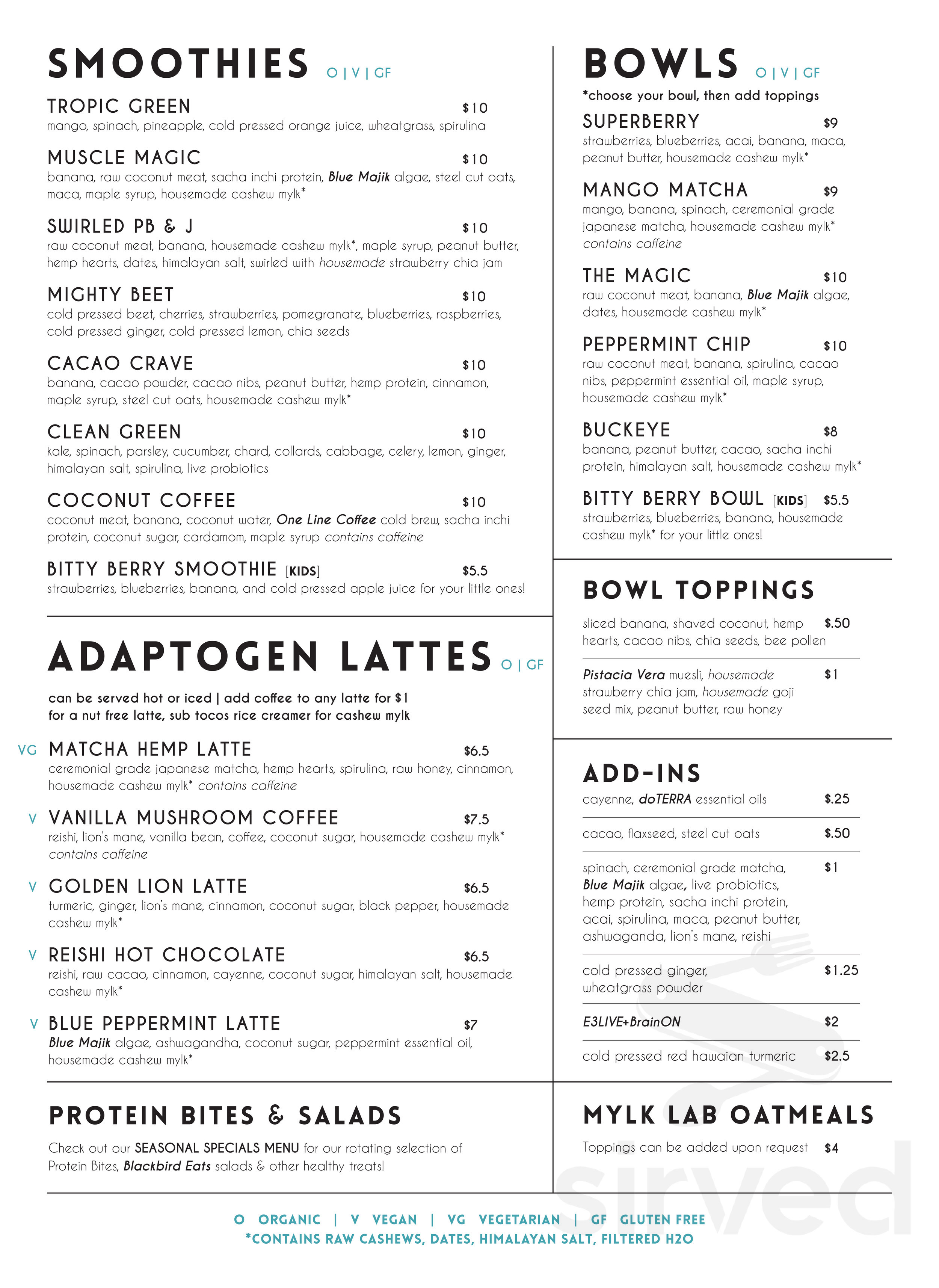 Native Cold Pressed menu in Columbus, Ohio, USA