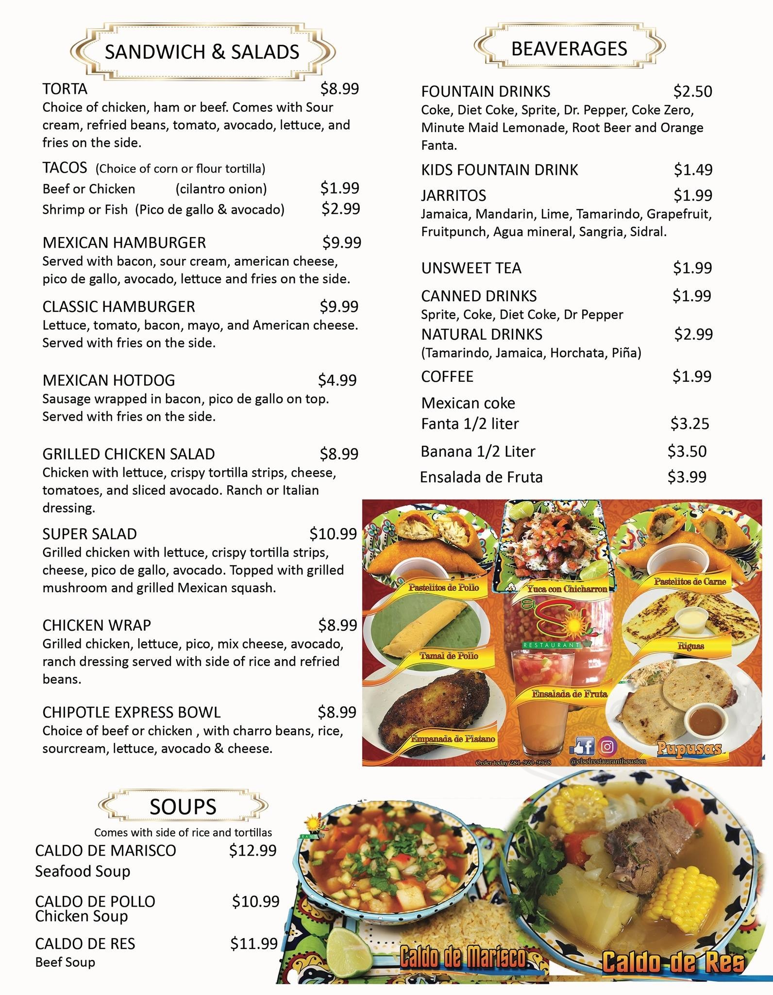 EL SOL RESTAURANT menu in Houston, Texas, USA