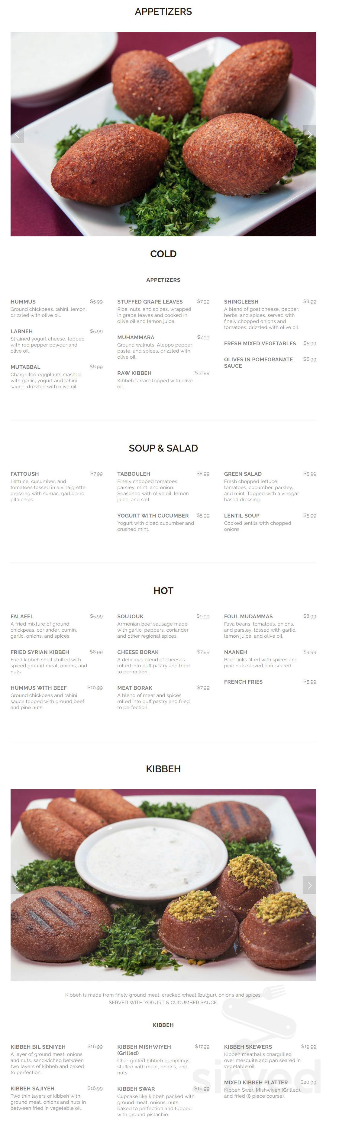 Aleppo's Kitchen menu in Anaheim, California, USA