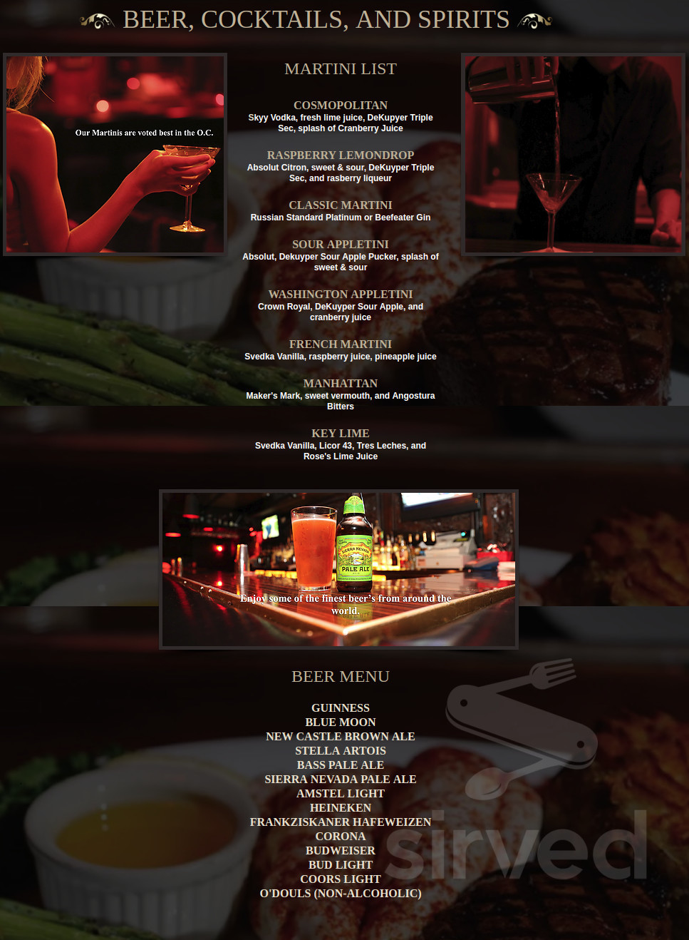 Menu for La Cave steak house and bar in Costa Mesa, CA | Sirved