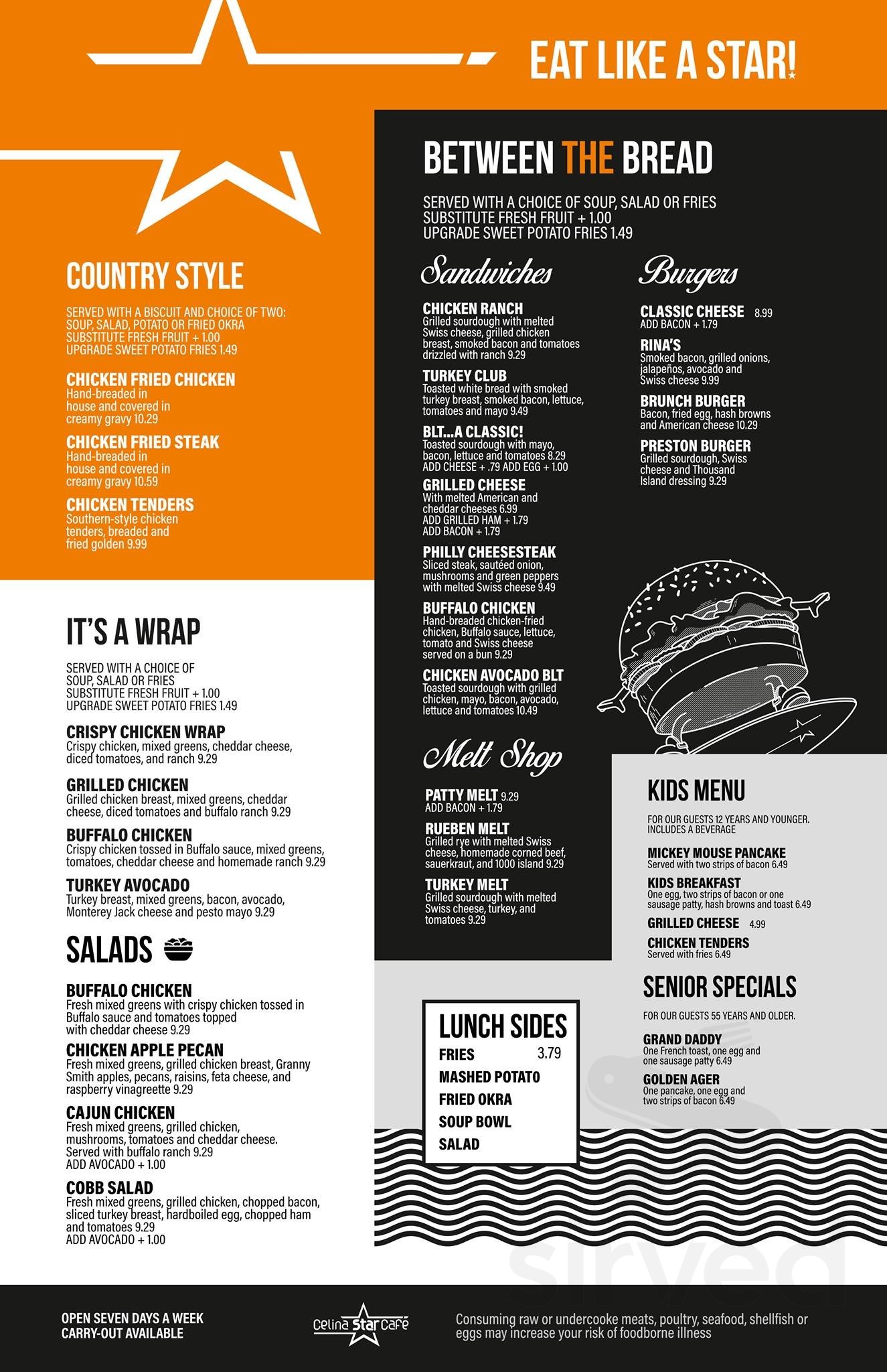 Menu For Celina Star Cafe In Celina Texas United States