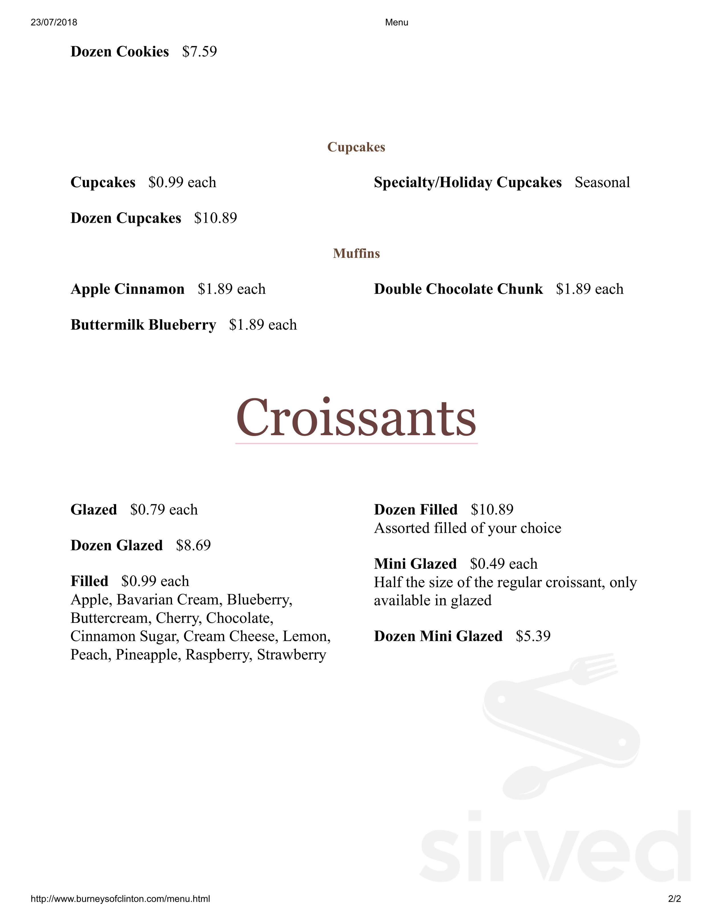 Burney's Sweets & More LLC menu in Clinton, North Carolina, USA