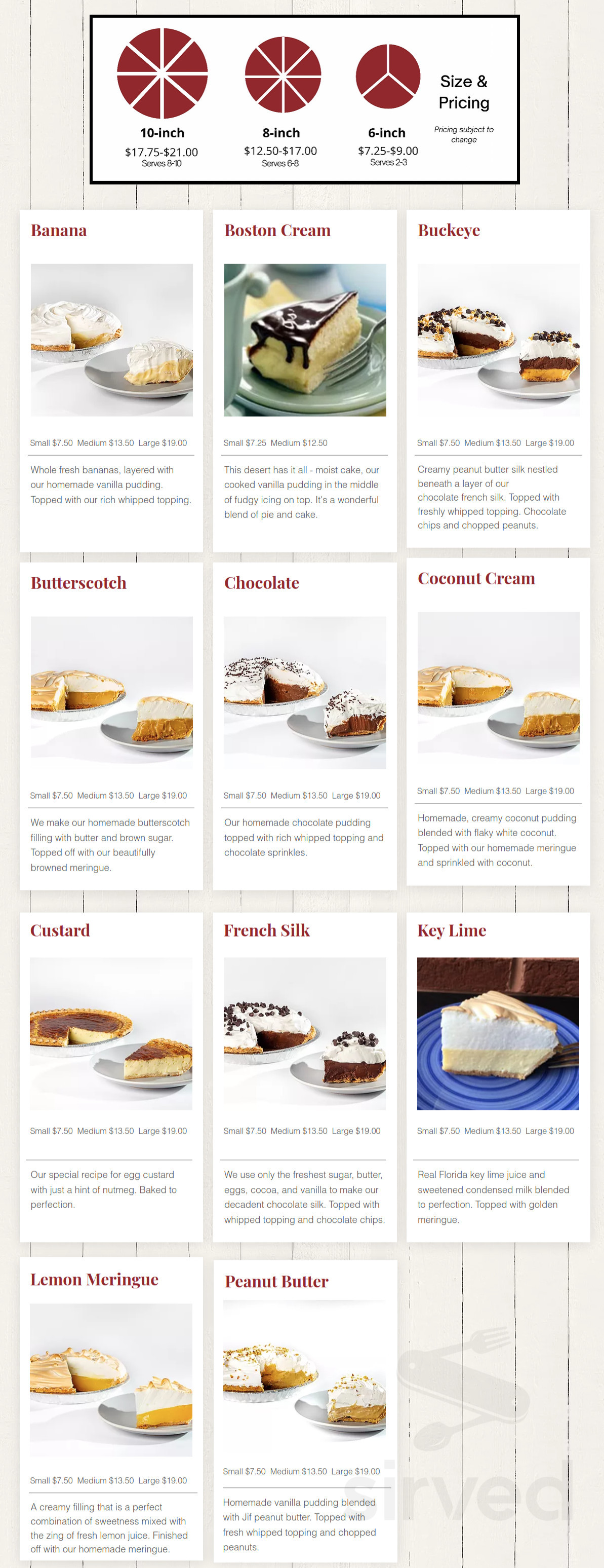 Just Pies Inc menu in Westerville, Ohio, USA