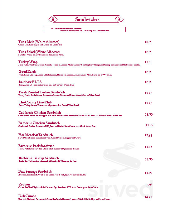 Rainbow Oaks Restaurant menu in Rainbow, California, USA