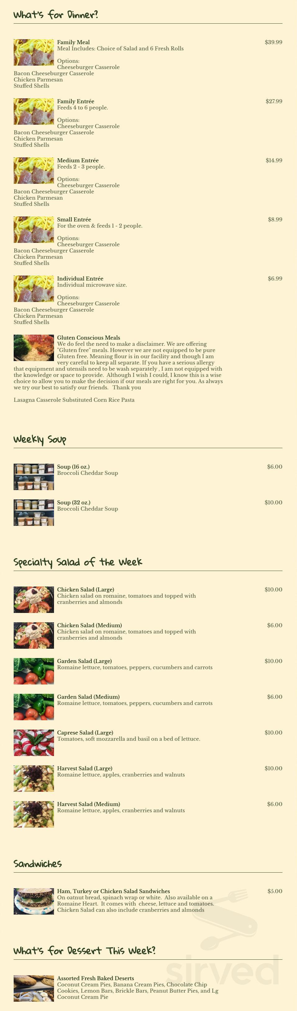 Around the Family Table menu in Leesport, Pennsylvania