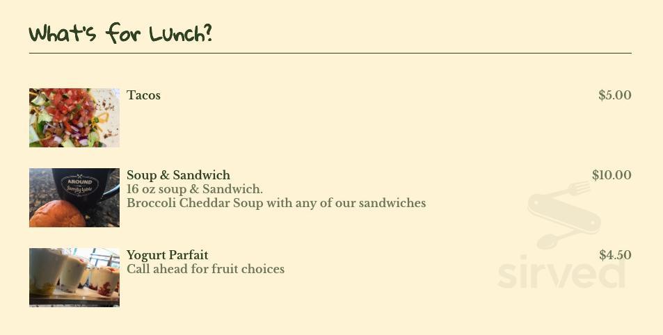 Around the Family Table lunch menu in Leesport, Pennsylvania