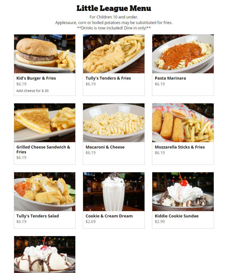 Tully Menu Menu for Tully’s Good Times Rochester in Rochester, NY | Sirved