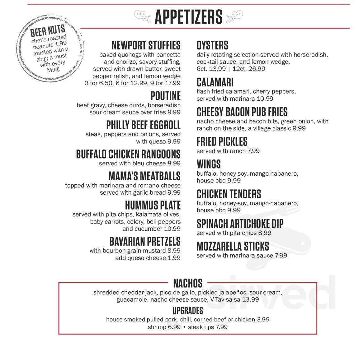 Village Tavern menu in Salem, Massachusetts, USA