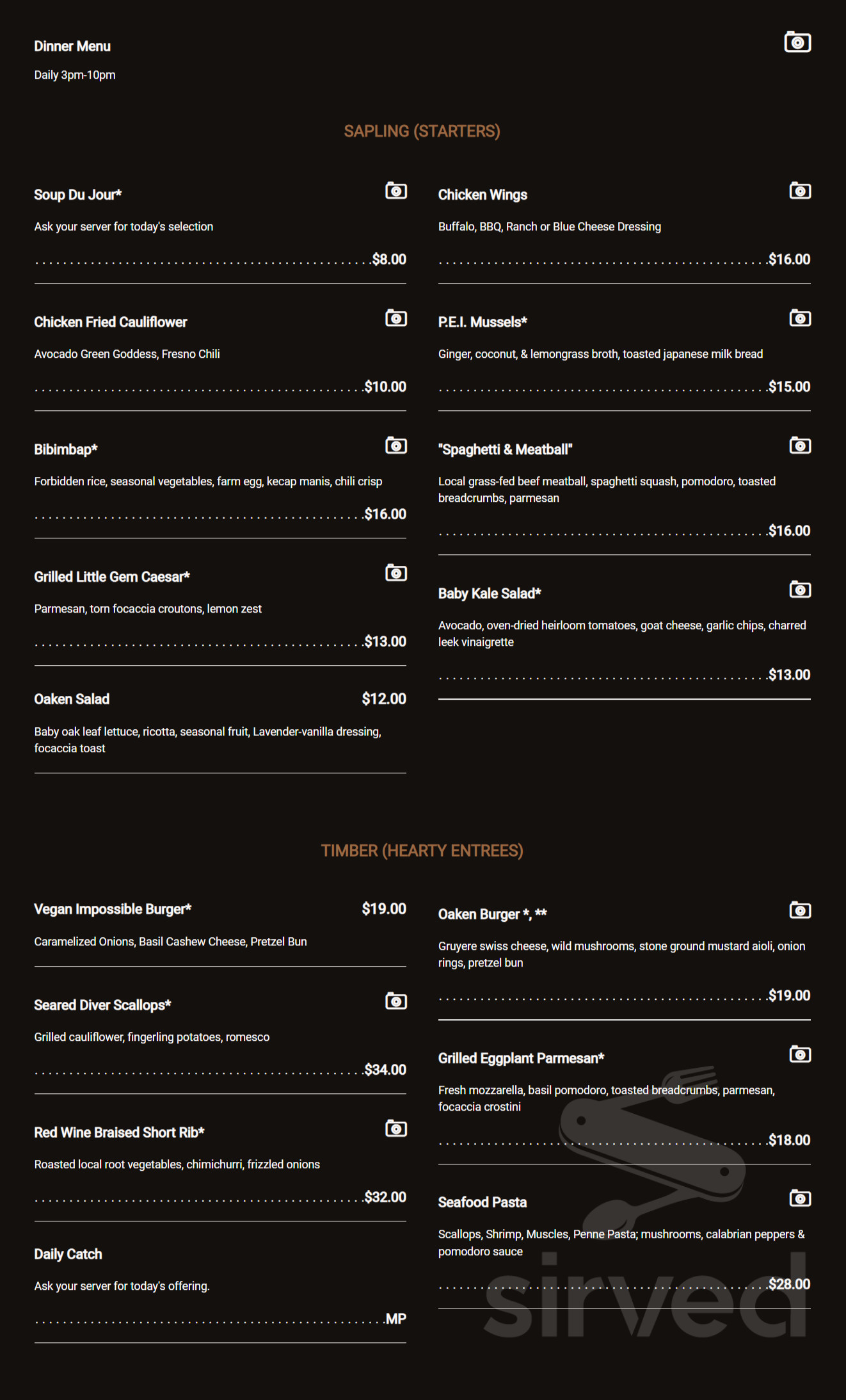 Oaken Bar + Bistro menu in Lake Forest, Illinois, USA
