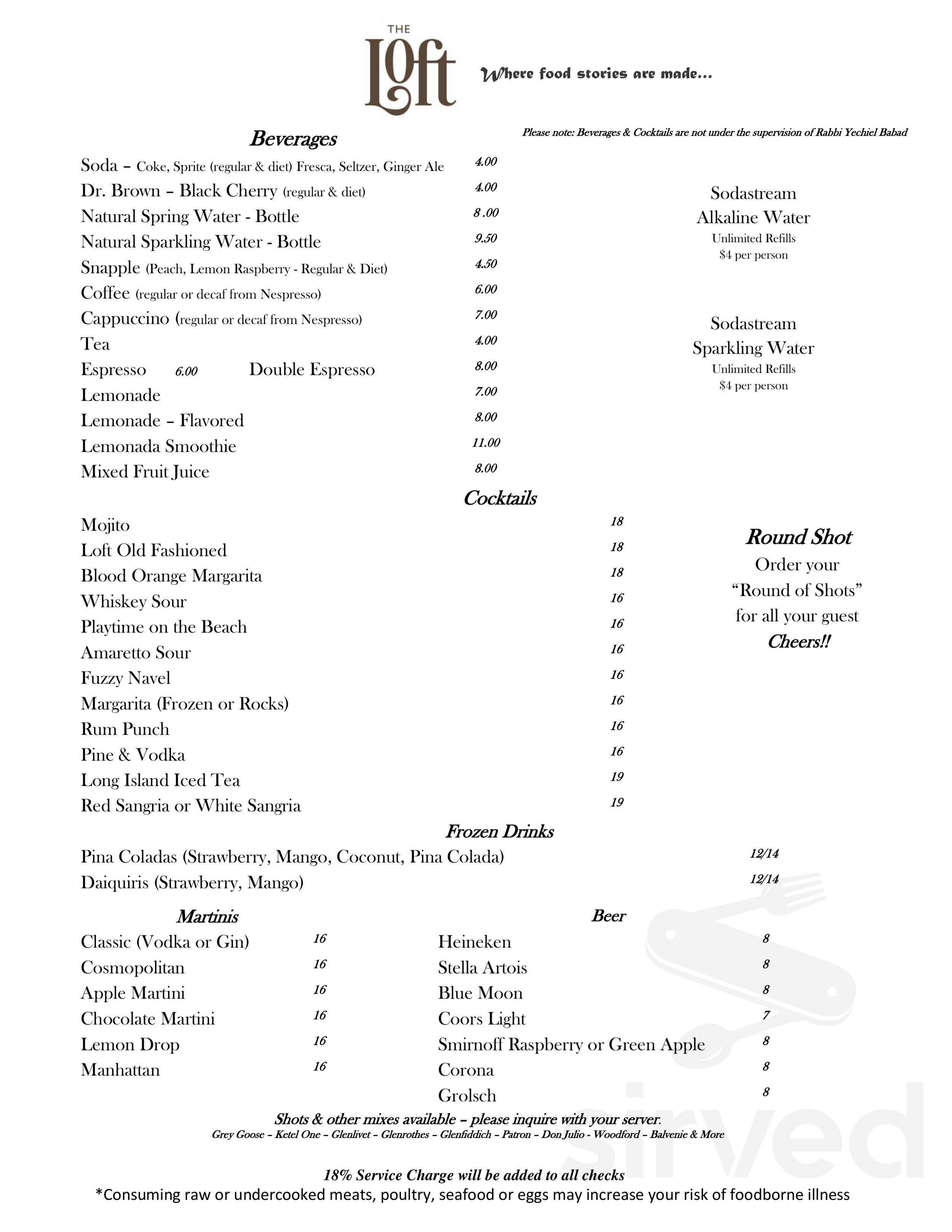 Menu - Brooklyn NY's The Loft Steakhouse | Sirved