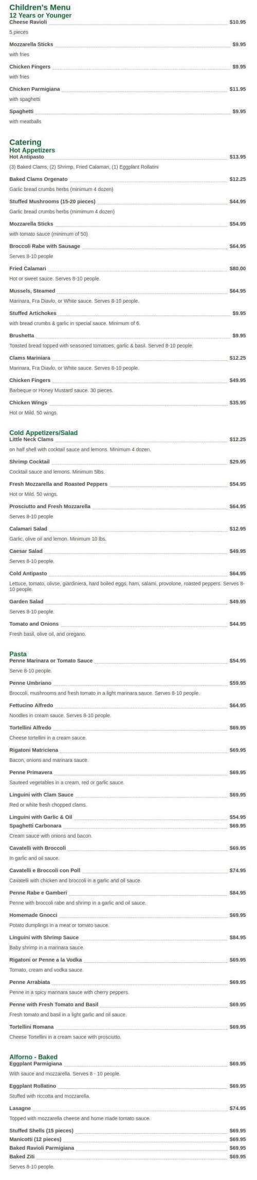 Villa Italia Ristorante menu in Newburgh, New York, USA