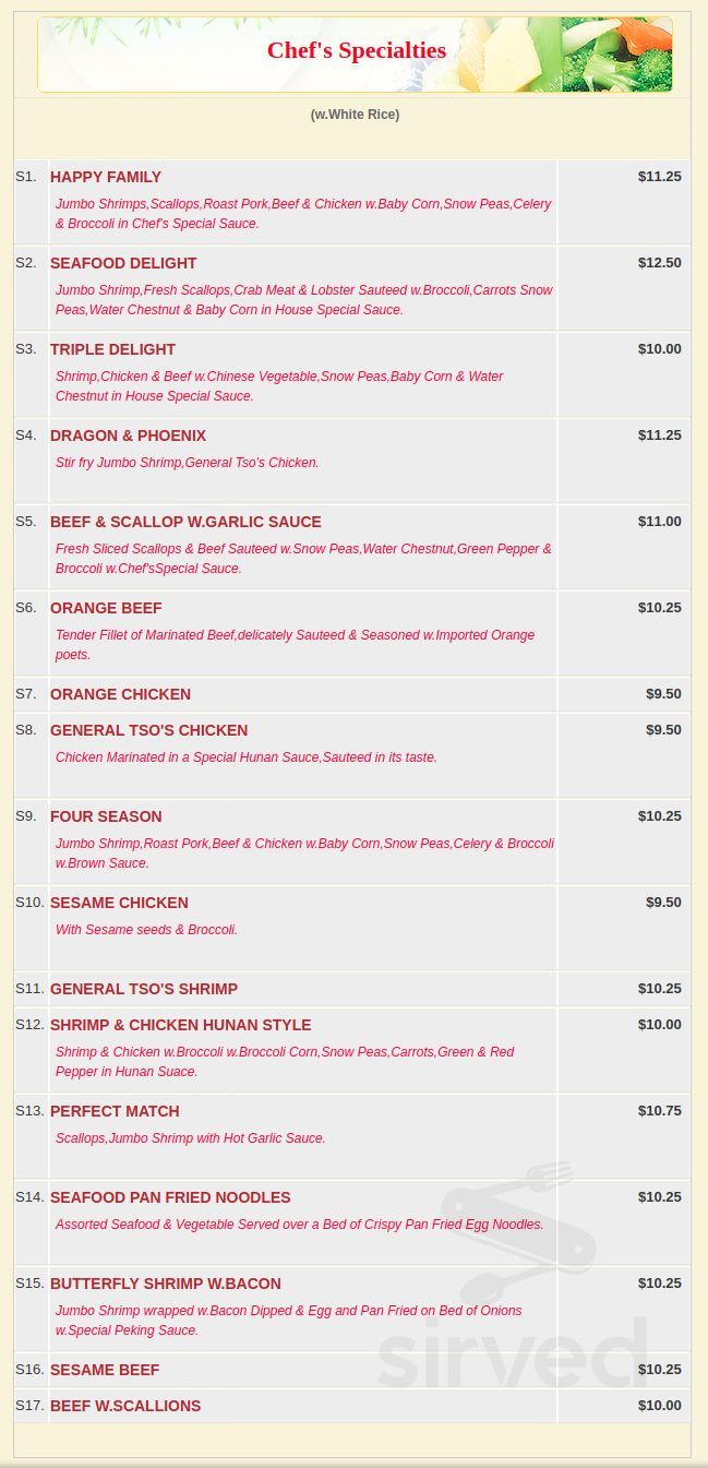 Chen's Garden menu in Cuyahoga Falls, Ohio, USA