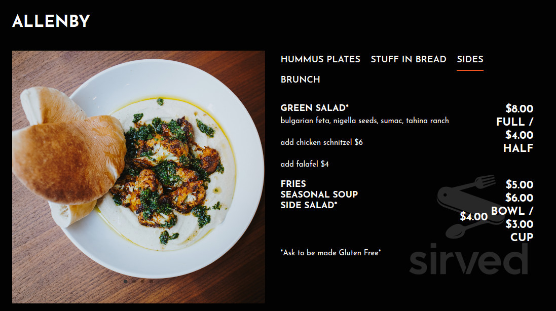 Allenby menu in Detroit, Michigan
