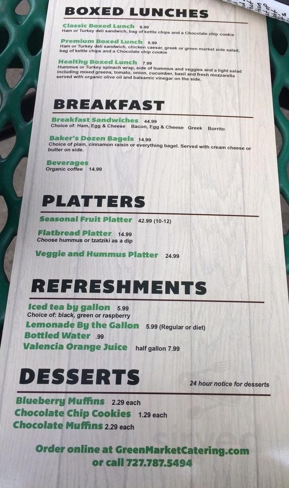 Menu - Wesley Chapel FL's Green Market Cafe | Sirved