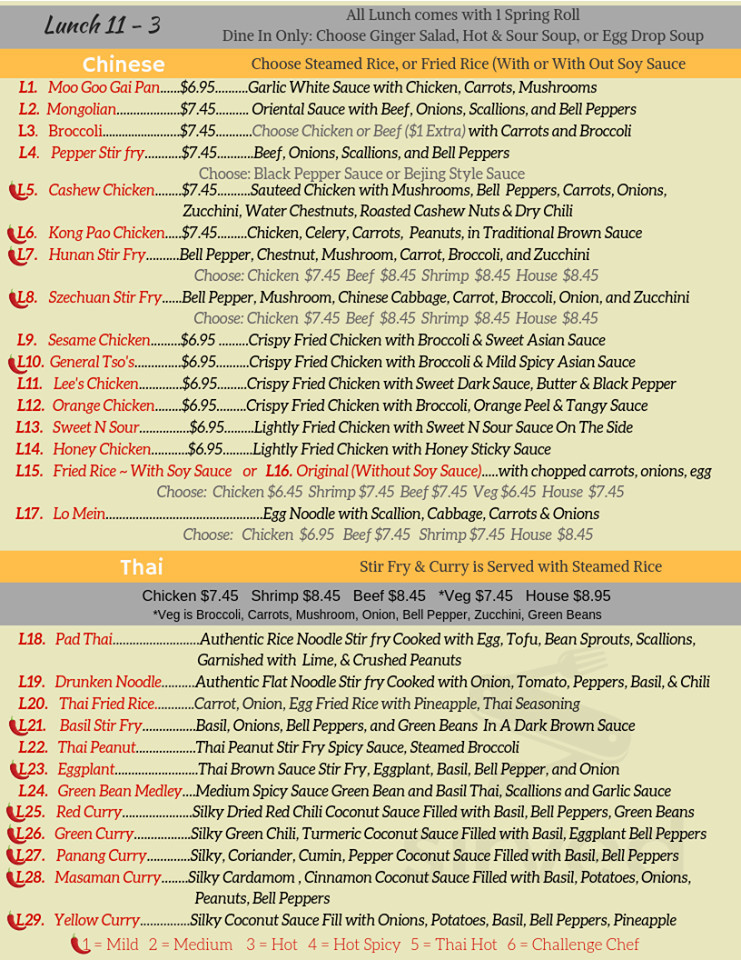 Bragg Asia Bistro menu in Fayetteville, North Carolina, USA