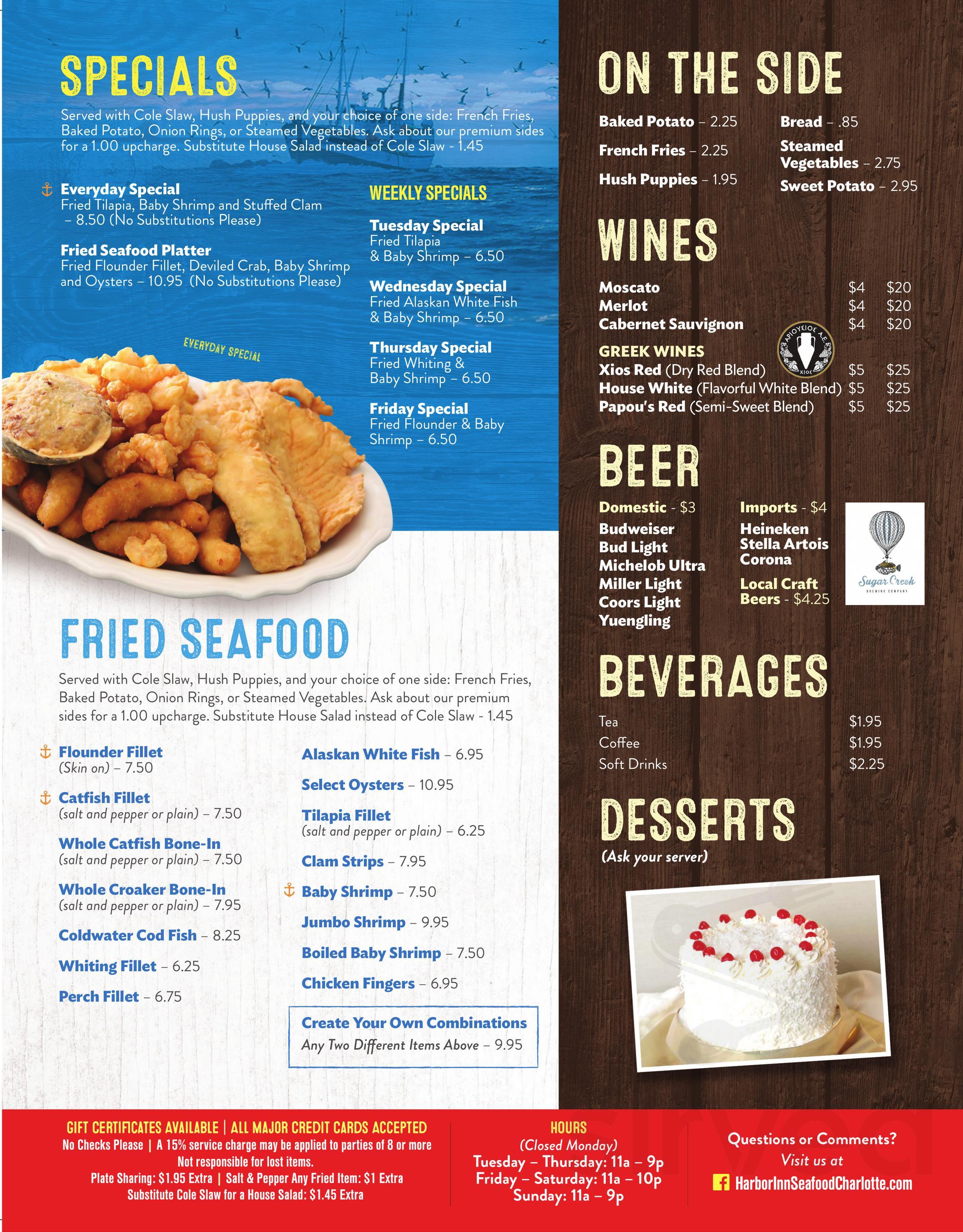 Harbor Inn Seafood Charlotte menu in Charlotte, North Carolina, USA