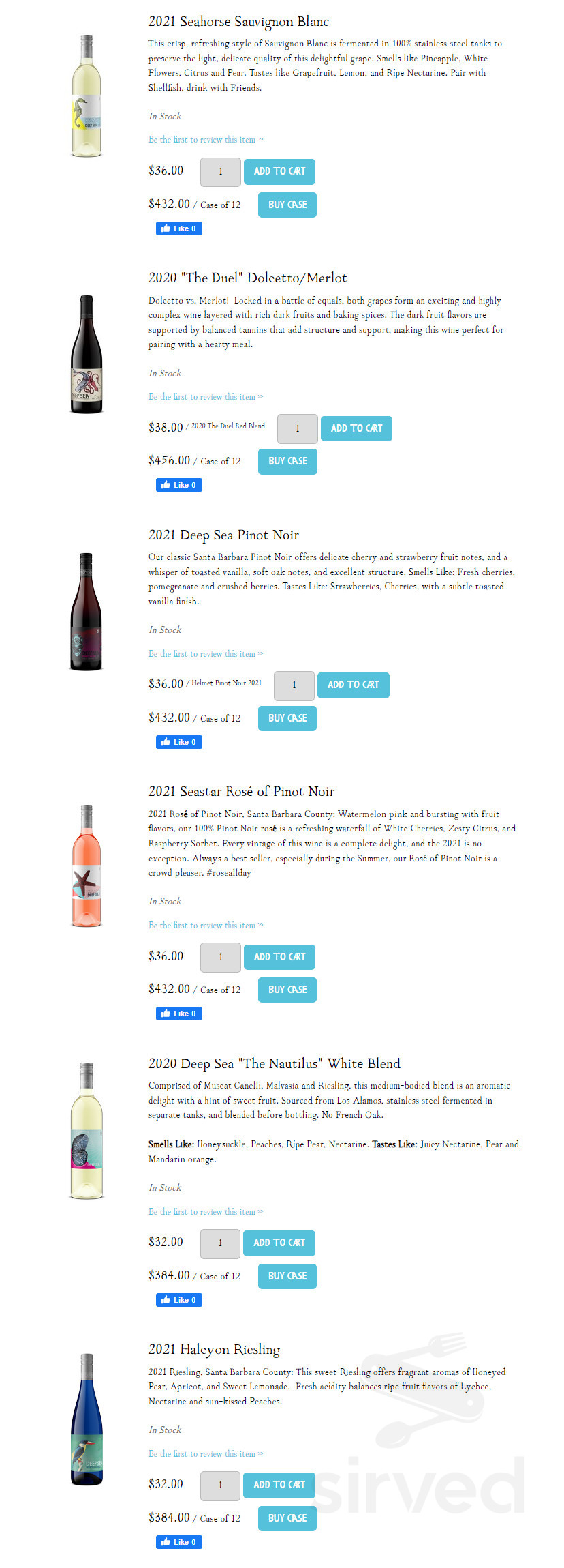 Deep Sea Tasting Room menu in Santa Barbara, California, USA