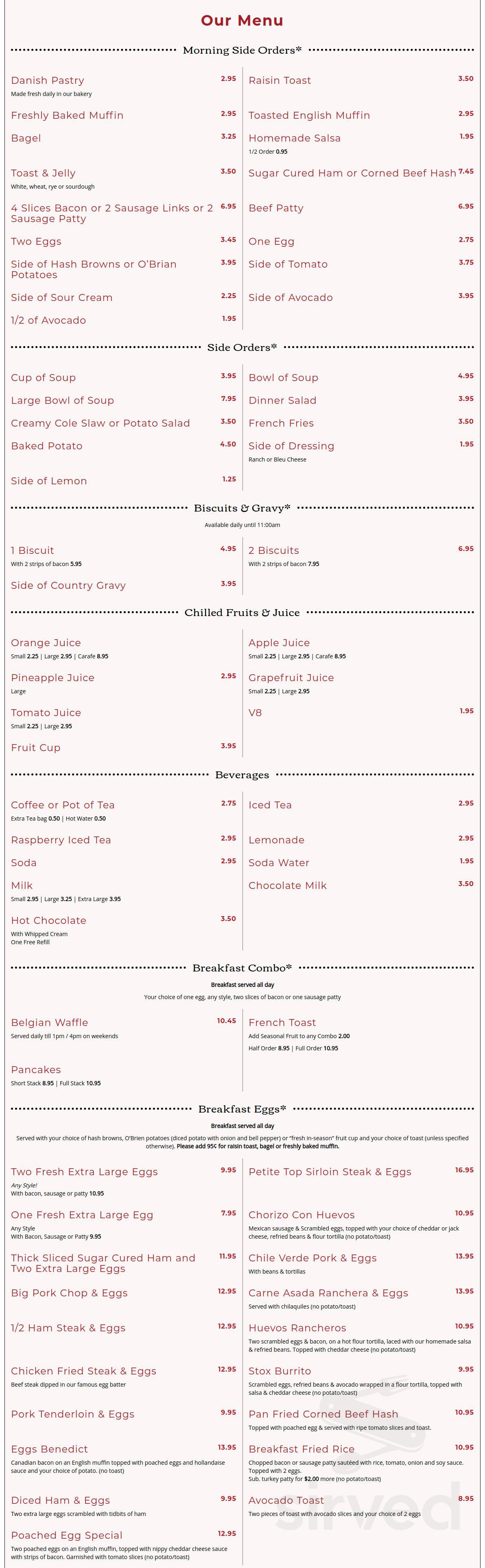 Stox Restaurant Bakery & Bar menu in Downey, California, USA