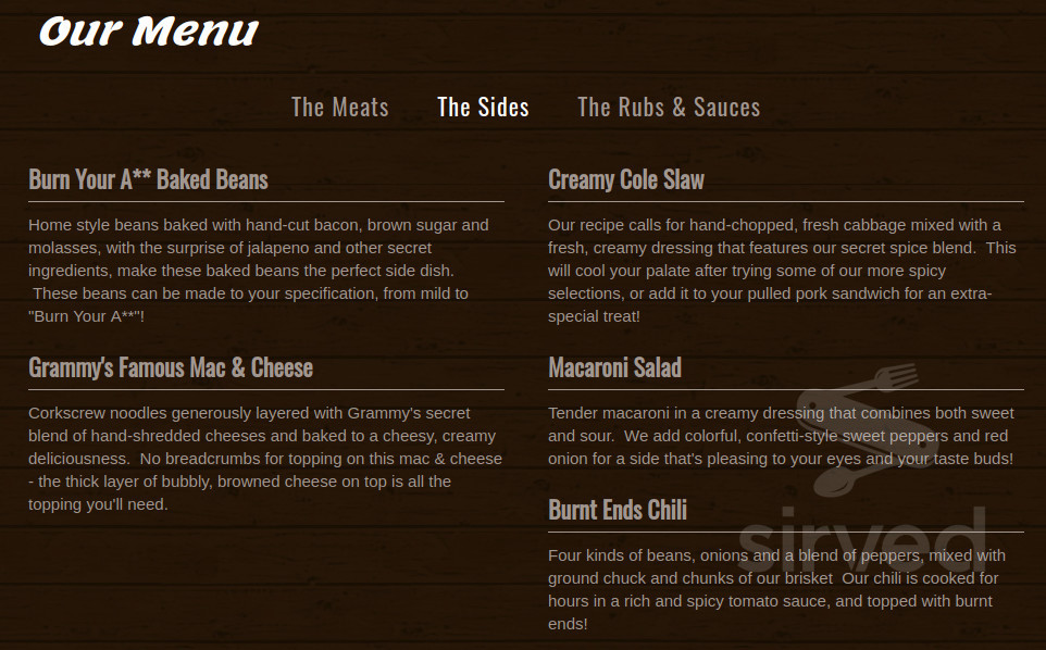 Pop Pop's BarBQ menu in Danville, Pennsylvania