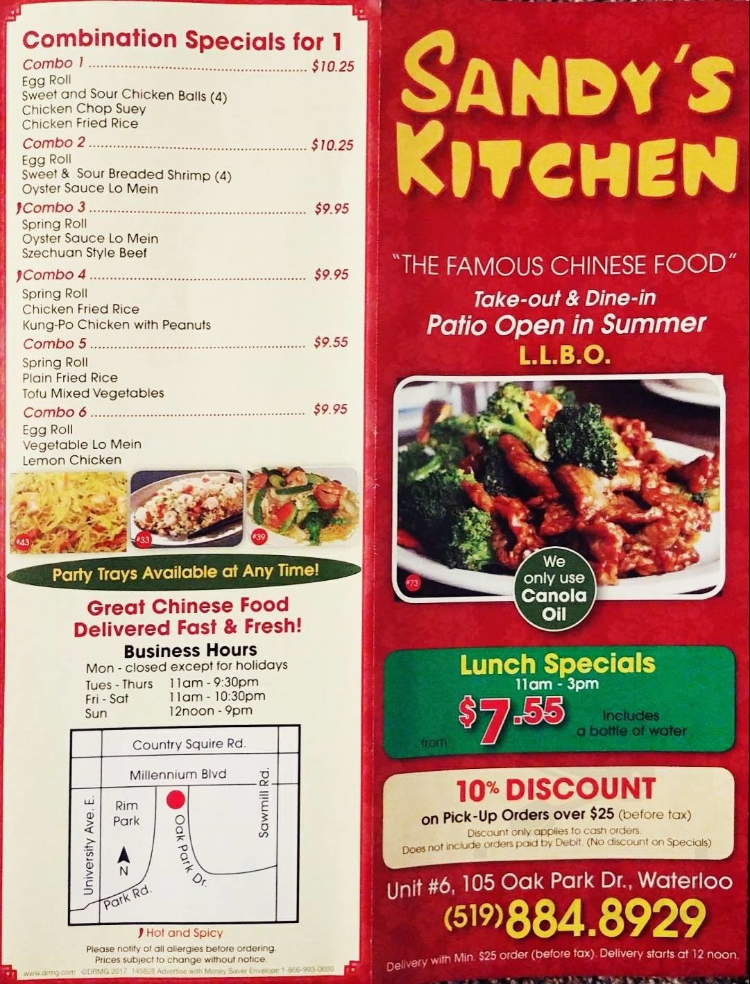 Sandy s Kitchen Chinese Cuisine Menus In Waterloo Ontario Canada