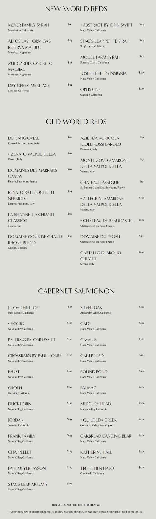 Cork & Cow menu in Franklin, Tennessee, USA