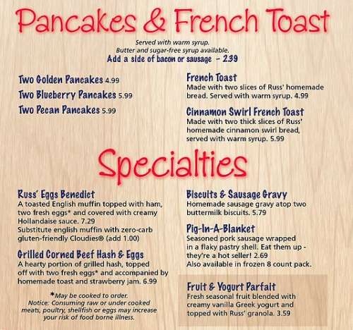 Russ' Restaurant menu in Holland, Michigan, USA