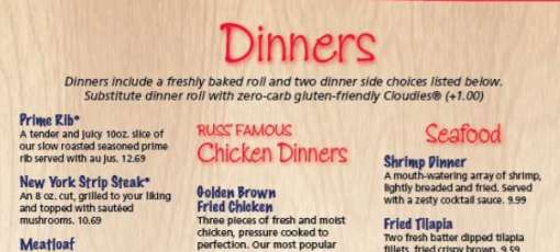 Menu for Russ' Restaurant - Holland, MI | Sirved
