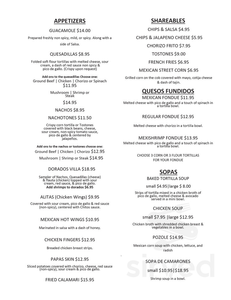 Tequila Chito's Mexican Bar & Grill menu in New York, New York, USA