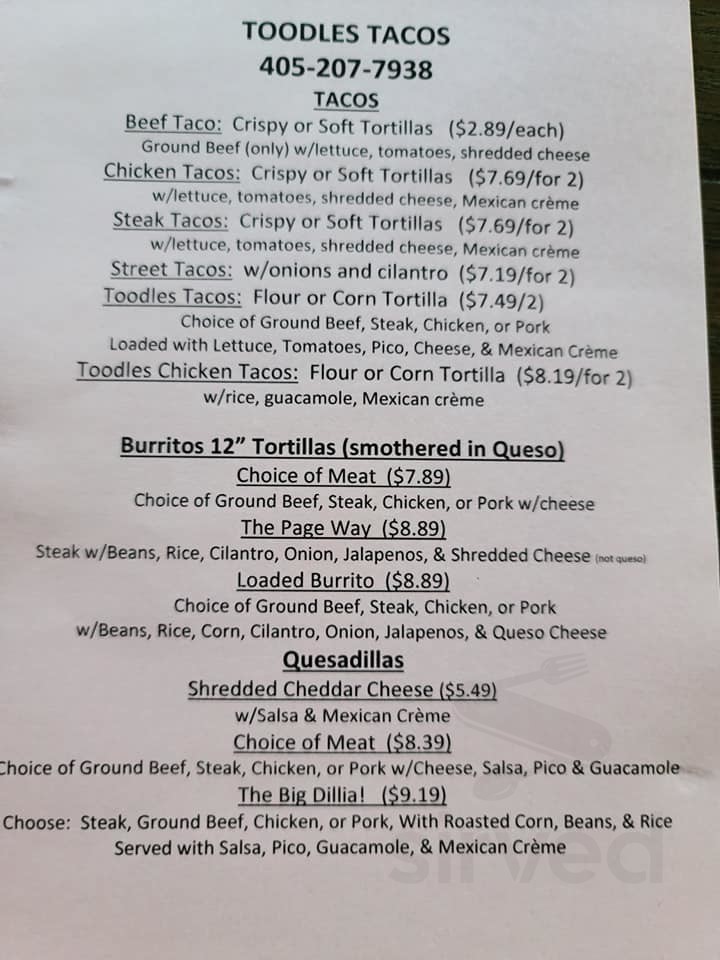 TOODLES TACOS menus in Maysville, Oklahoma, United States