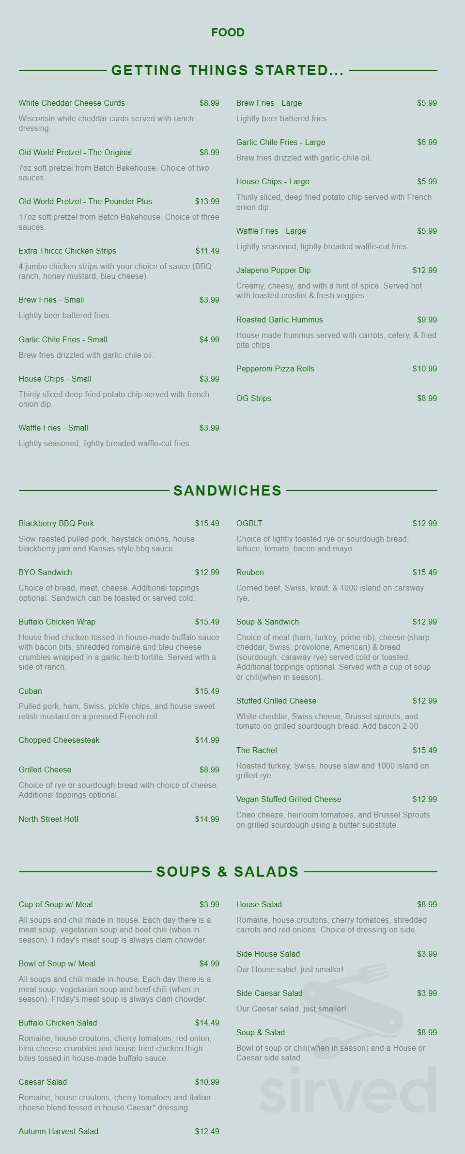 Dexter's Pub menu in Madison, Wisconsin, USA