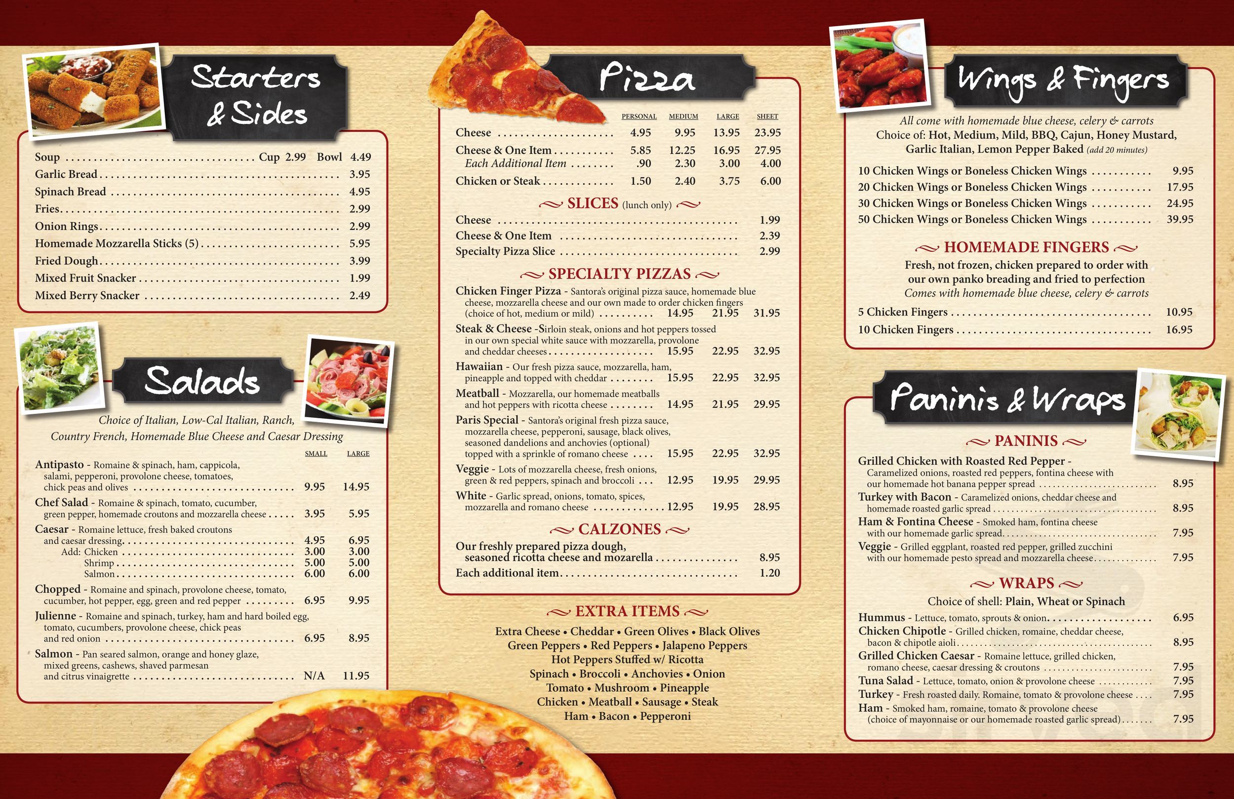 Santoras Menu