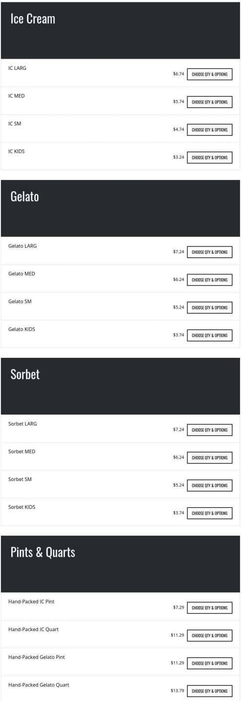 Glacier Ice Cream & Gelato menu in Castle Rock, Colorado, USA