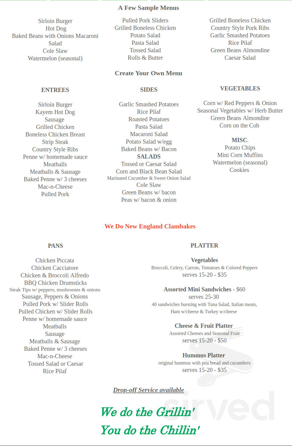 Backyard Grillin' Company menu in Rutland, Massachusetts