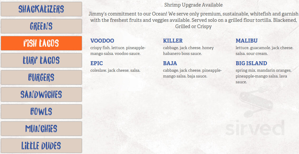 JIMMY HULA'S menu in Orlando, Florida, USA