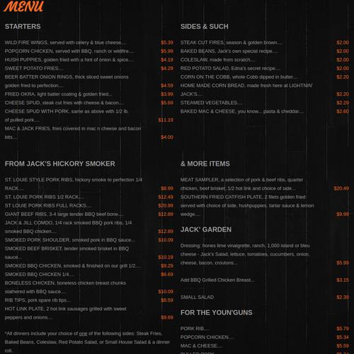 Lightnin Jack's BBQ menu in San Diego, California, USA