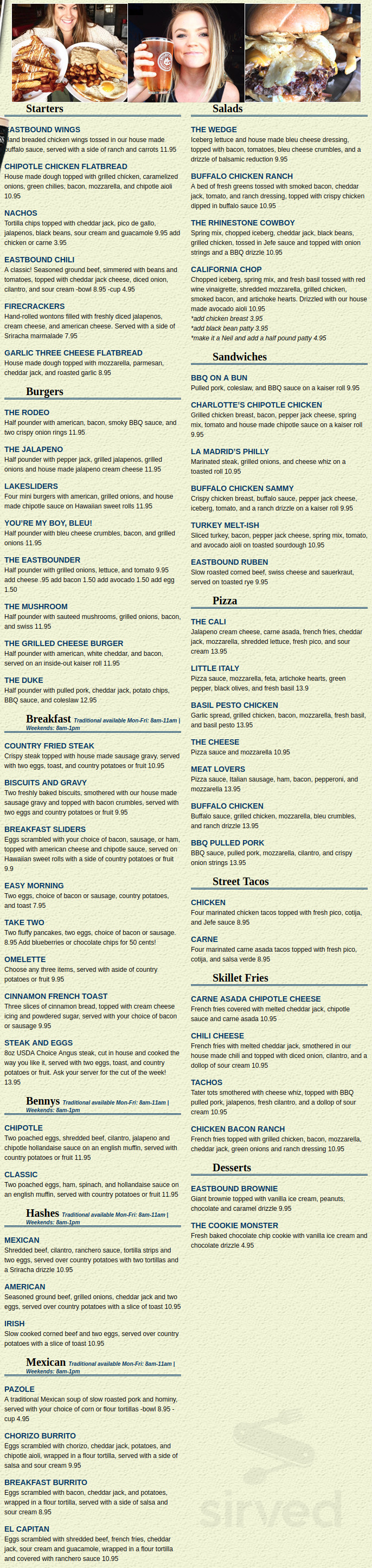 Eastbound Bar & Grill menu in Lakeside, California