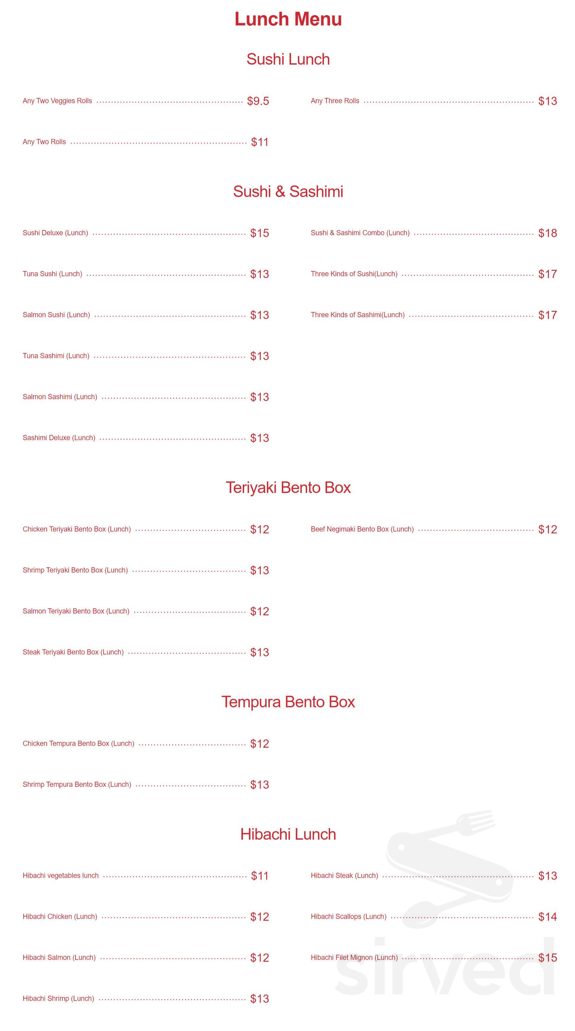 Oyako Tso's Sushi and Hibachi Steakhouse menu in Freehold, New Jersey, USA
