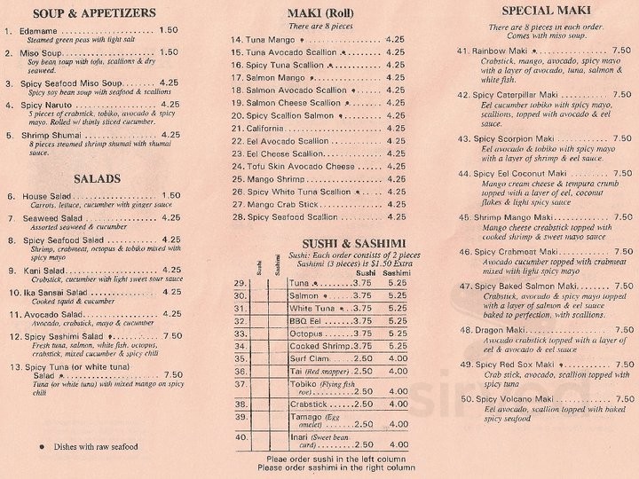 Avana Sushi menu in Reading Massachusetts USA