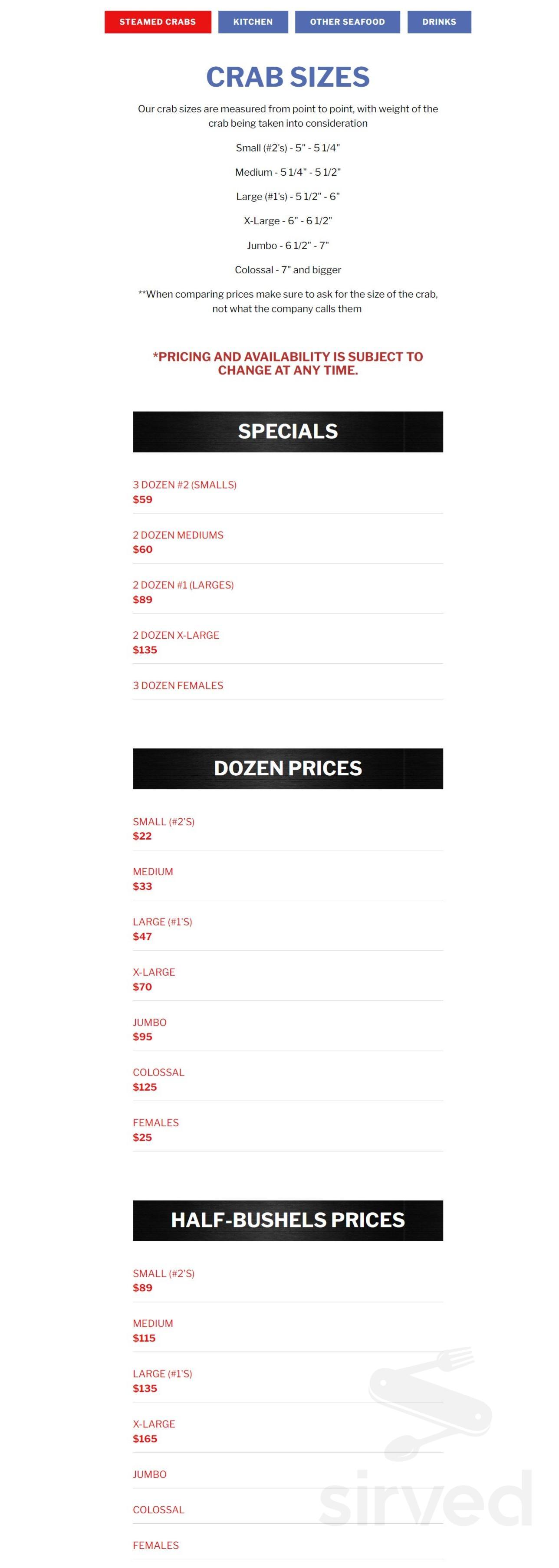 Menu for BnB Seafood in Elkton, MD | Sirved