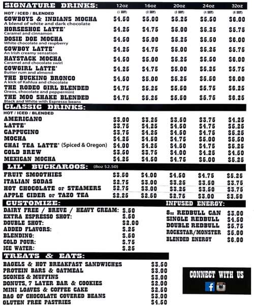 Country Coffee menu in Boring, Oregon, USA