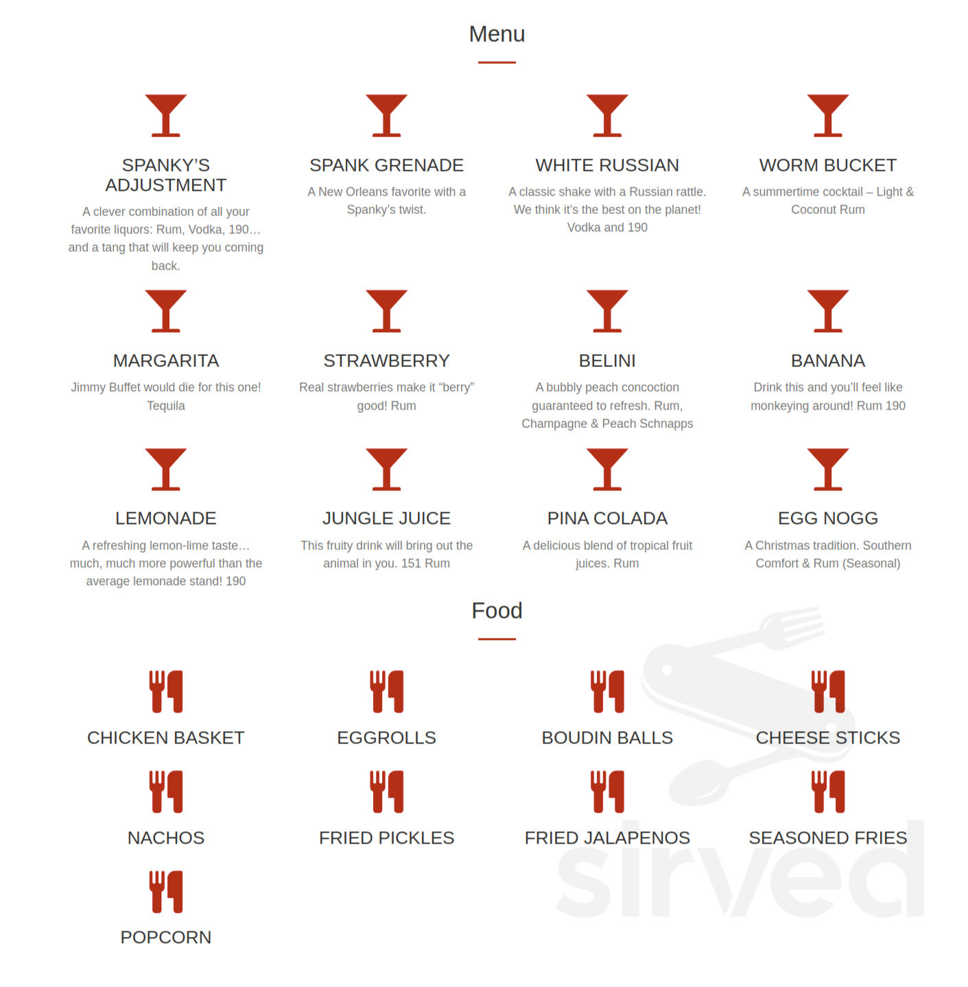 Spanky's Daiquiris Prairieville menu in Prairieville, Louisiana, USA