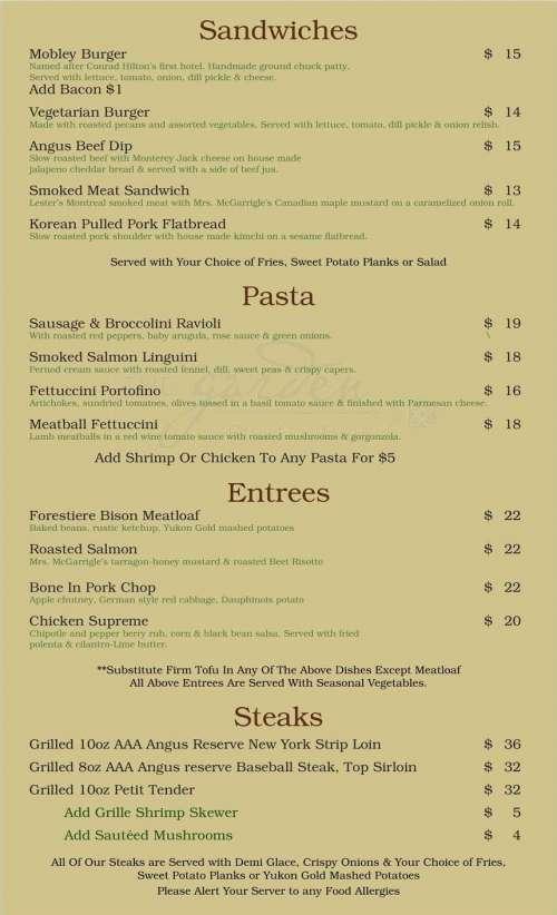 Garden Grille And Bar menu in Ottawa, Ontario, Canada