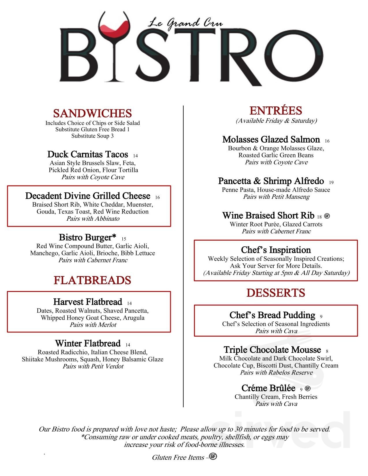 Menu - Stafford VA's Potomac Point Winery & Vineyard | Sirved
