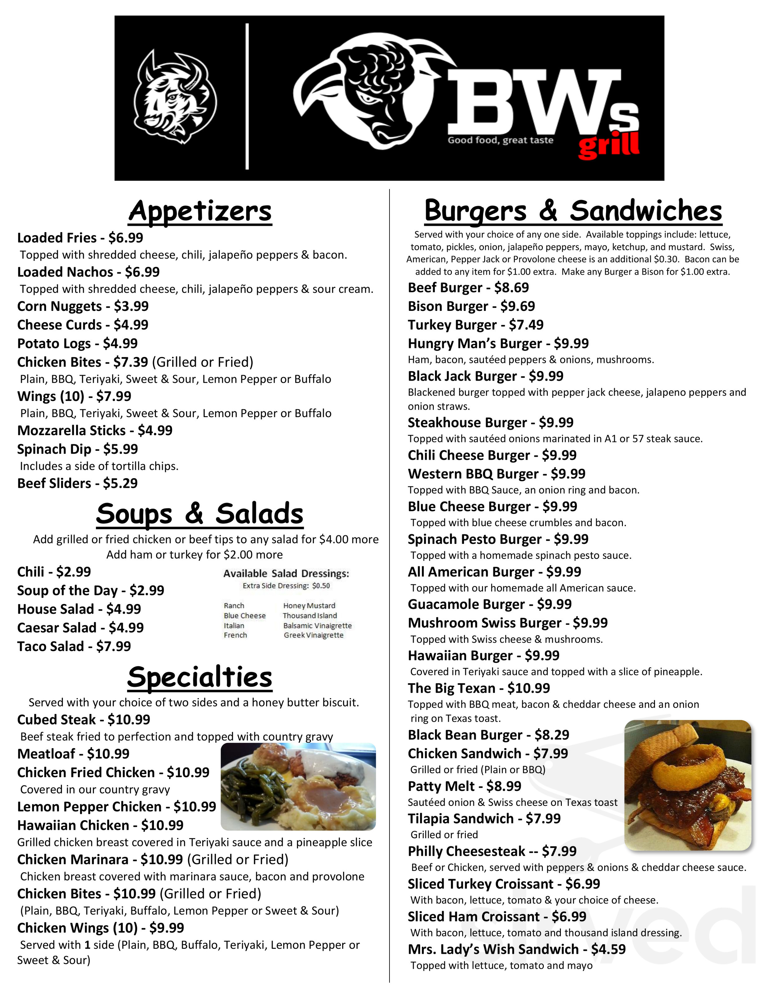 BW's Grill menu in Crawfordville, Florida, USA