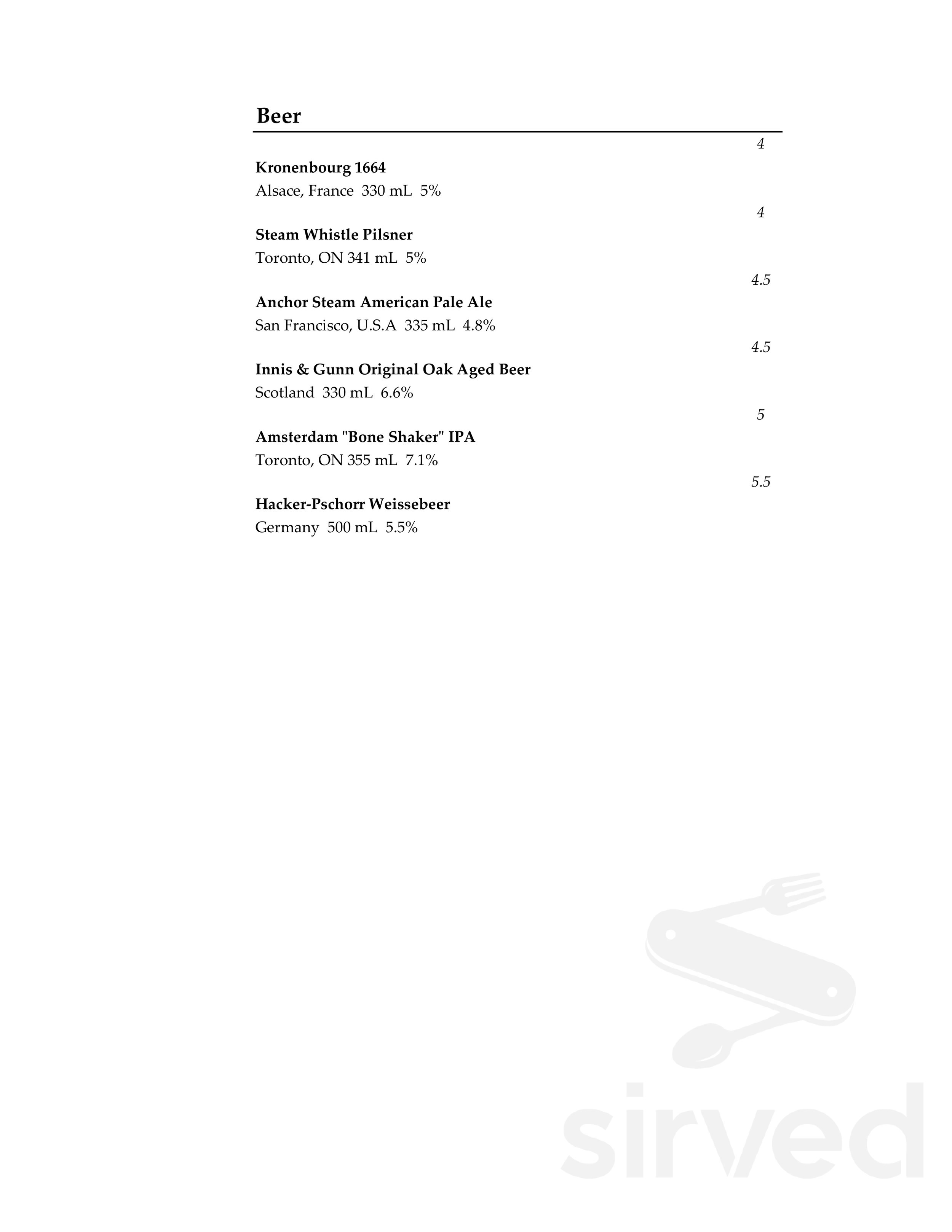 Jacobs & Co. Steakhouse drink menu in Toronto, Ontario