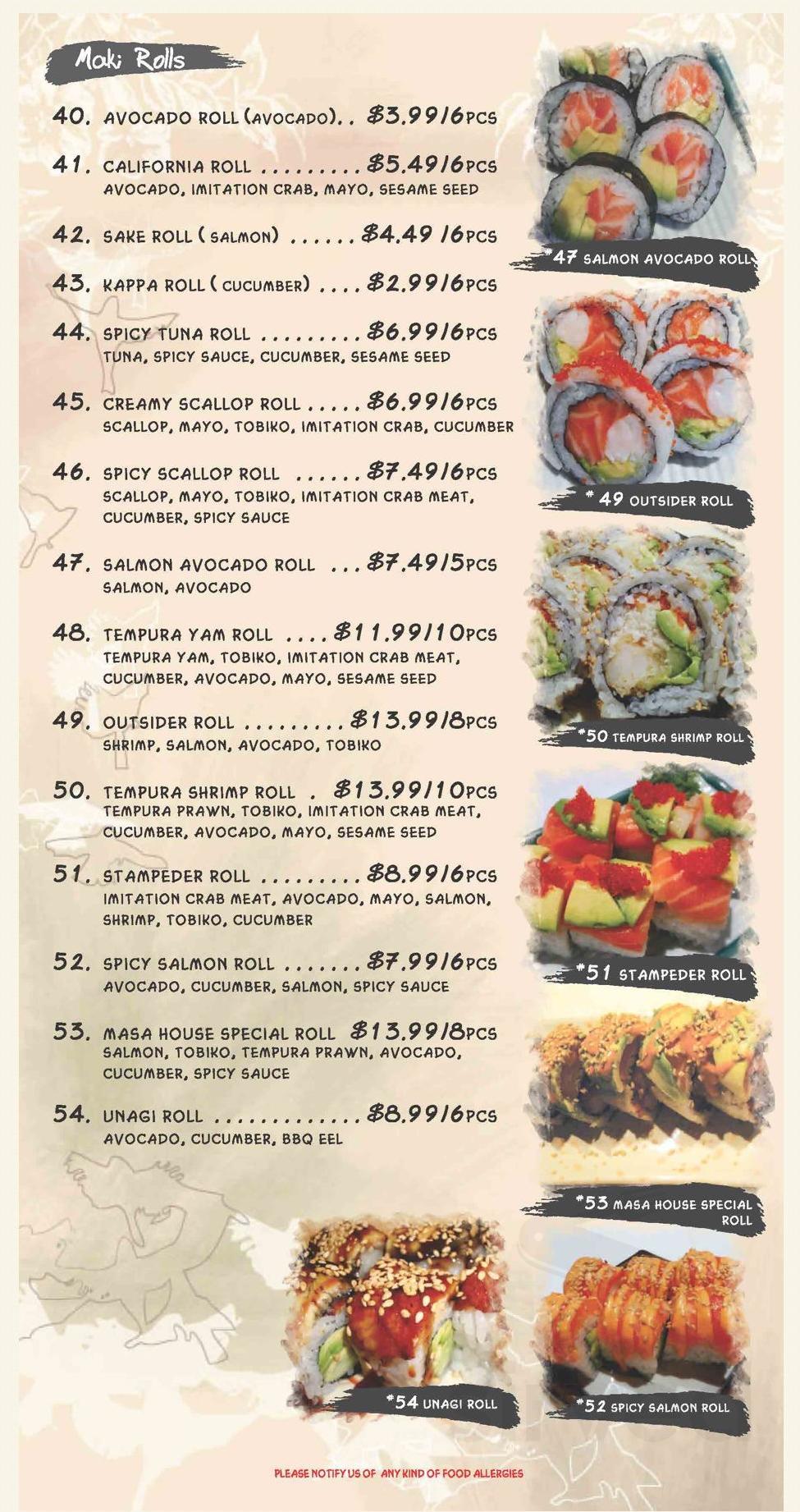 Masa Sushi Restaurant Menu In Calgary Alberta Canada Masa Sushi Restaurant Menu In Calgary Alberta Canada