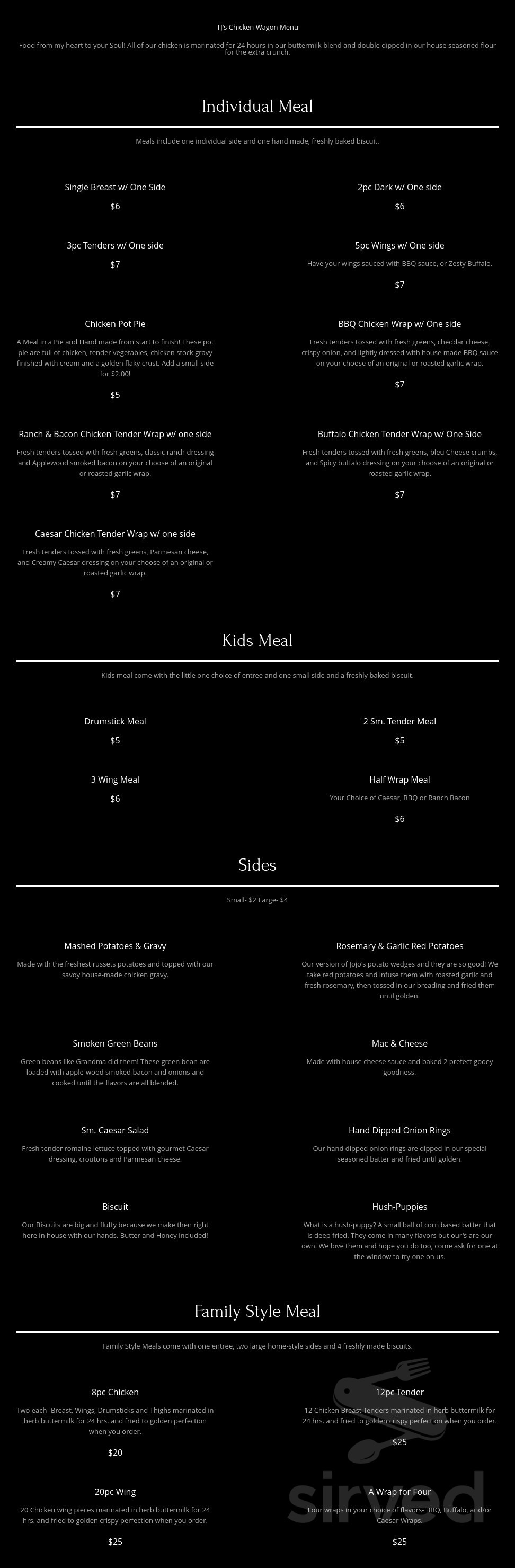 TJ's Chicken Wagon menu in St Helens, Oregon